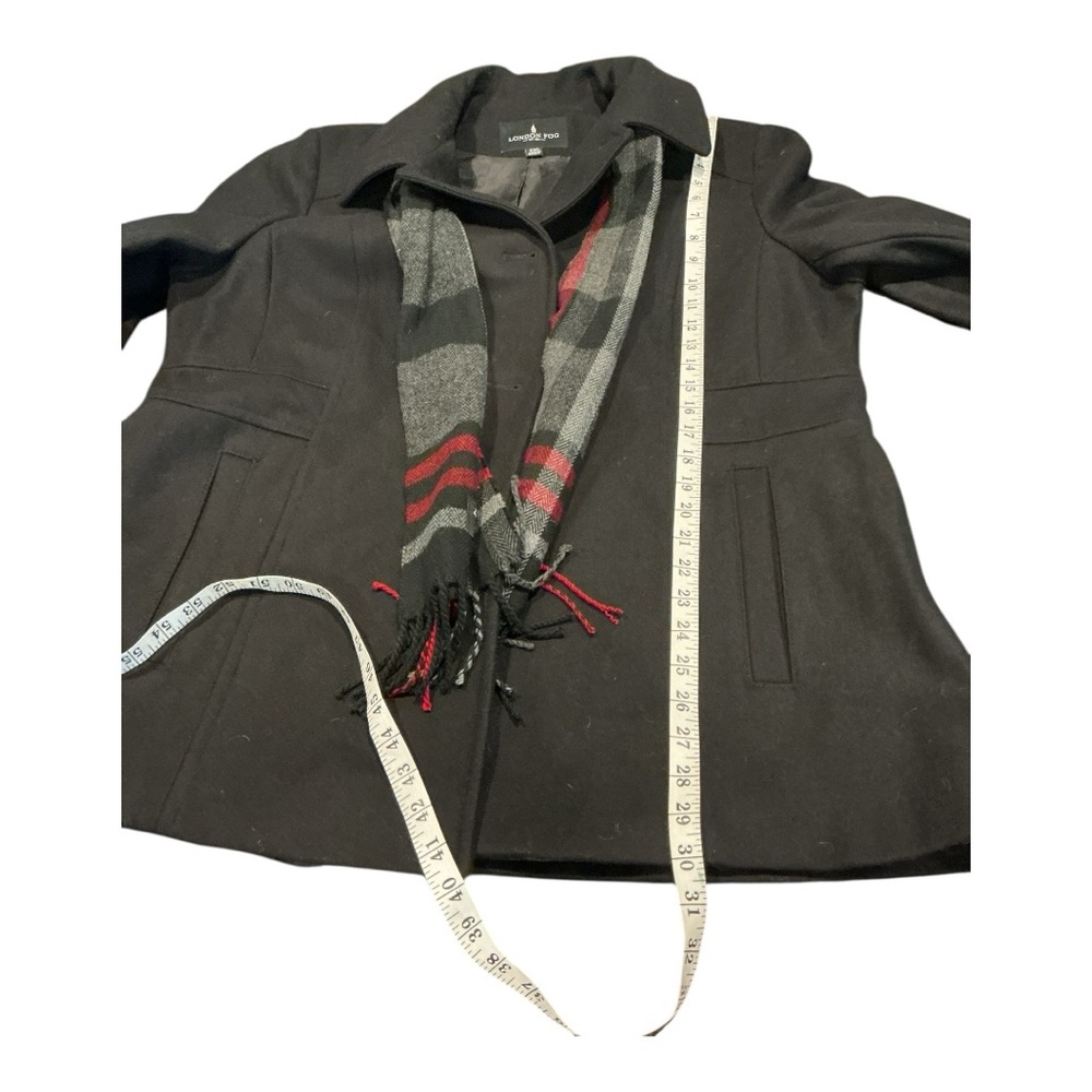 NWT London Fog Women’s Wool-Blend Peacoat Jacket XXL with Plaid Scarf – Black - Picture 4 of 7